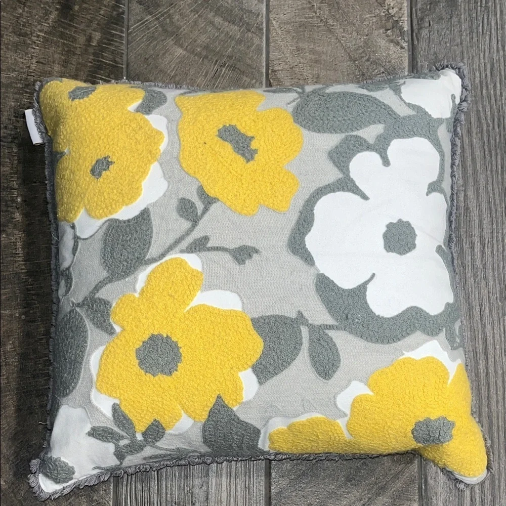 Envogue Yellow and Gray textured Floral Pillow